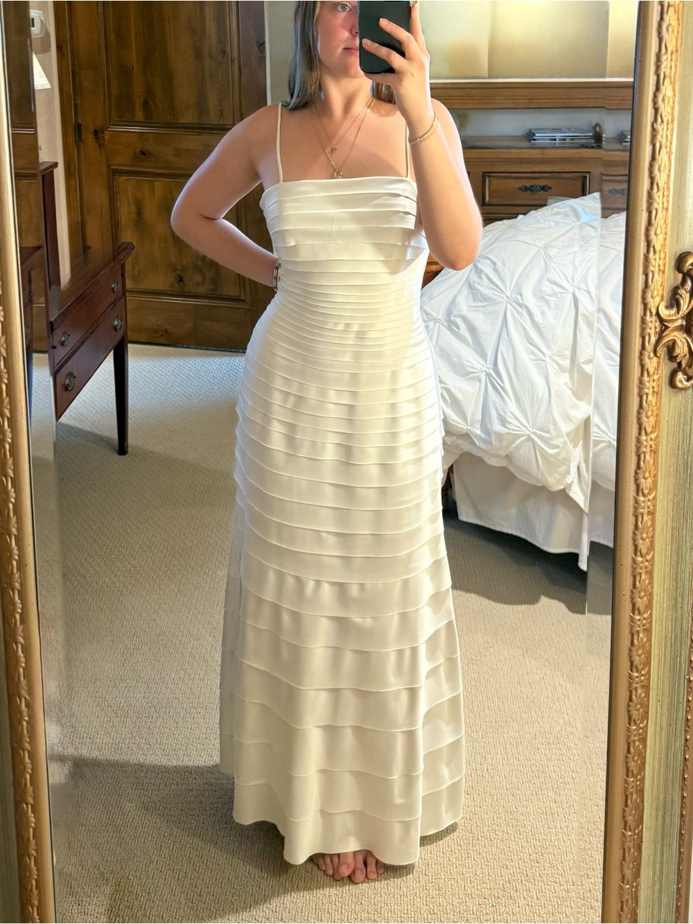 JS Collections Ivory Strapless Tiered Maxi Dress